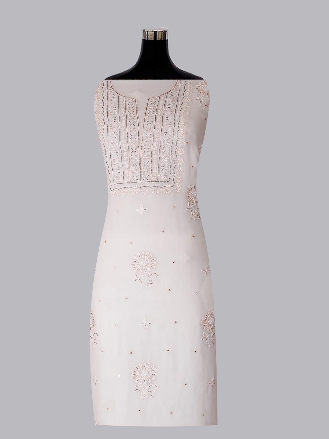 Ada Hand Embroidered White Viscose Georgette Lucknowi Chikankari Unstitched Kurta Dupatta Set With Cutdana Work 01A338375