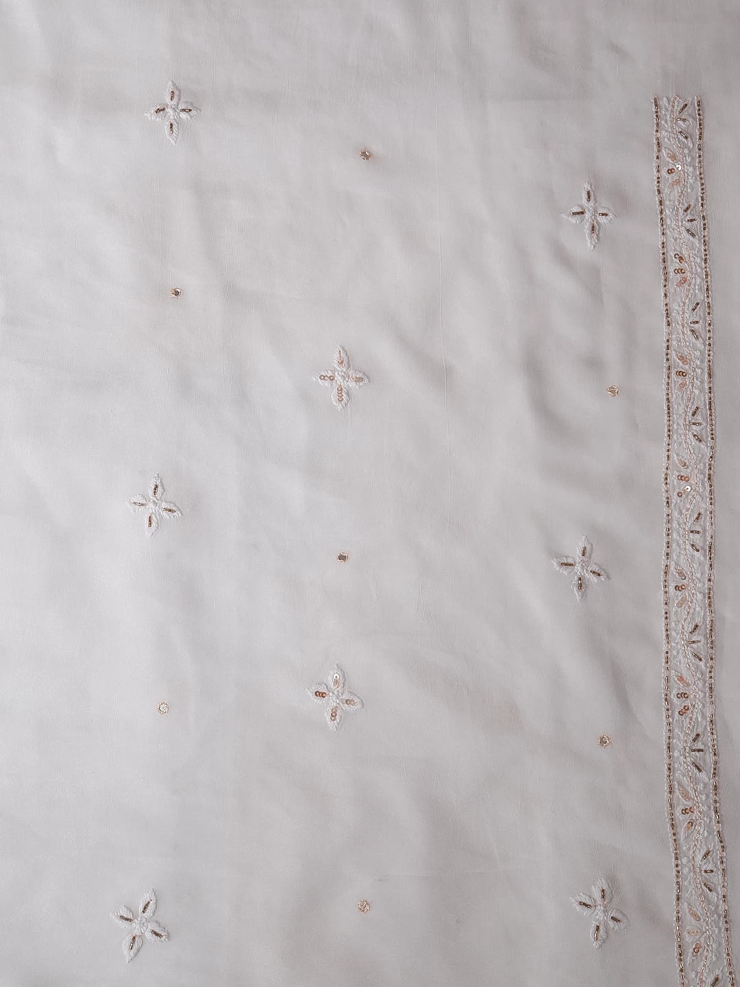Ada Hand Embroidered White Viscose Georgette Lucknowi Chikankari Unstitched Kurta Dupatta Set With Cutdana Work 01A338375