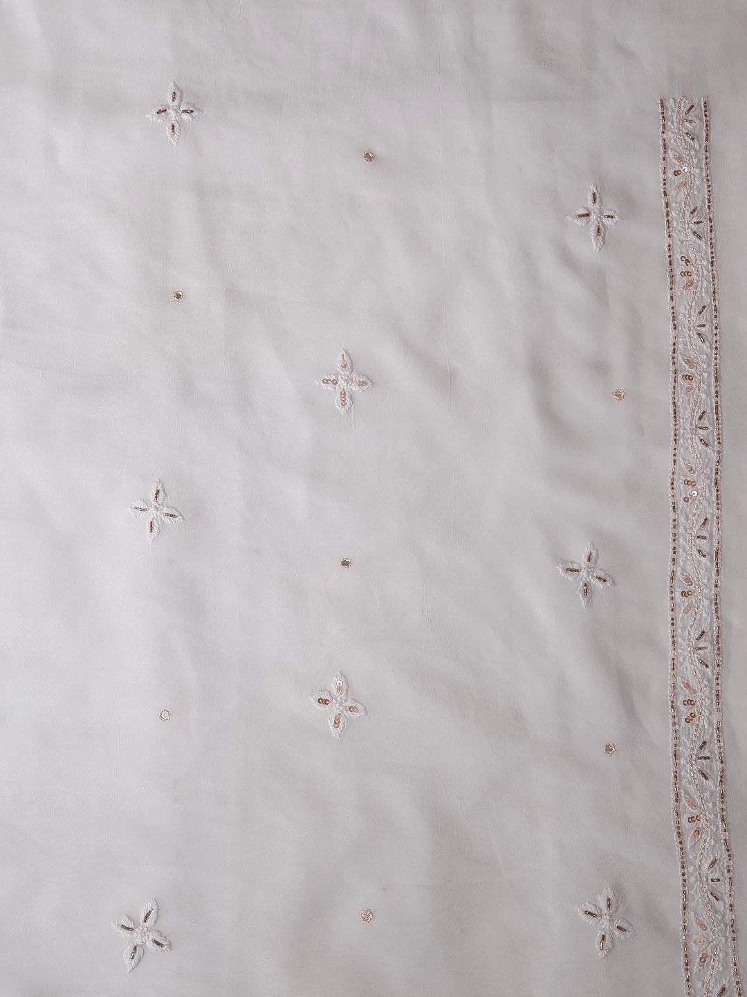 Ada Hand Embroidered White Viscose Georgette Lucknowi Chikankari Unstitched Kurta Dupatta Set With Cutdana Work 01A338375