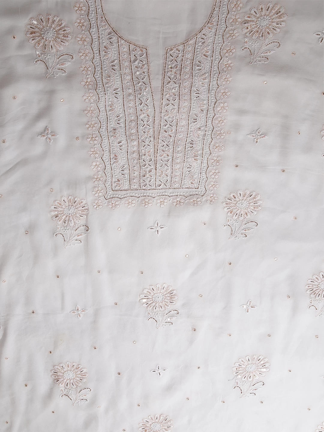 Ada Hand Embroidered White Viscose Georgette Lucknowi Chikankari Unstitched Kurta Dupatta Set With Cutdana Work 01A338375