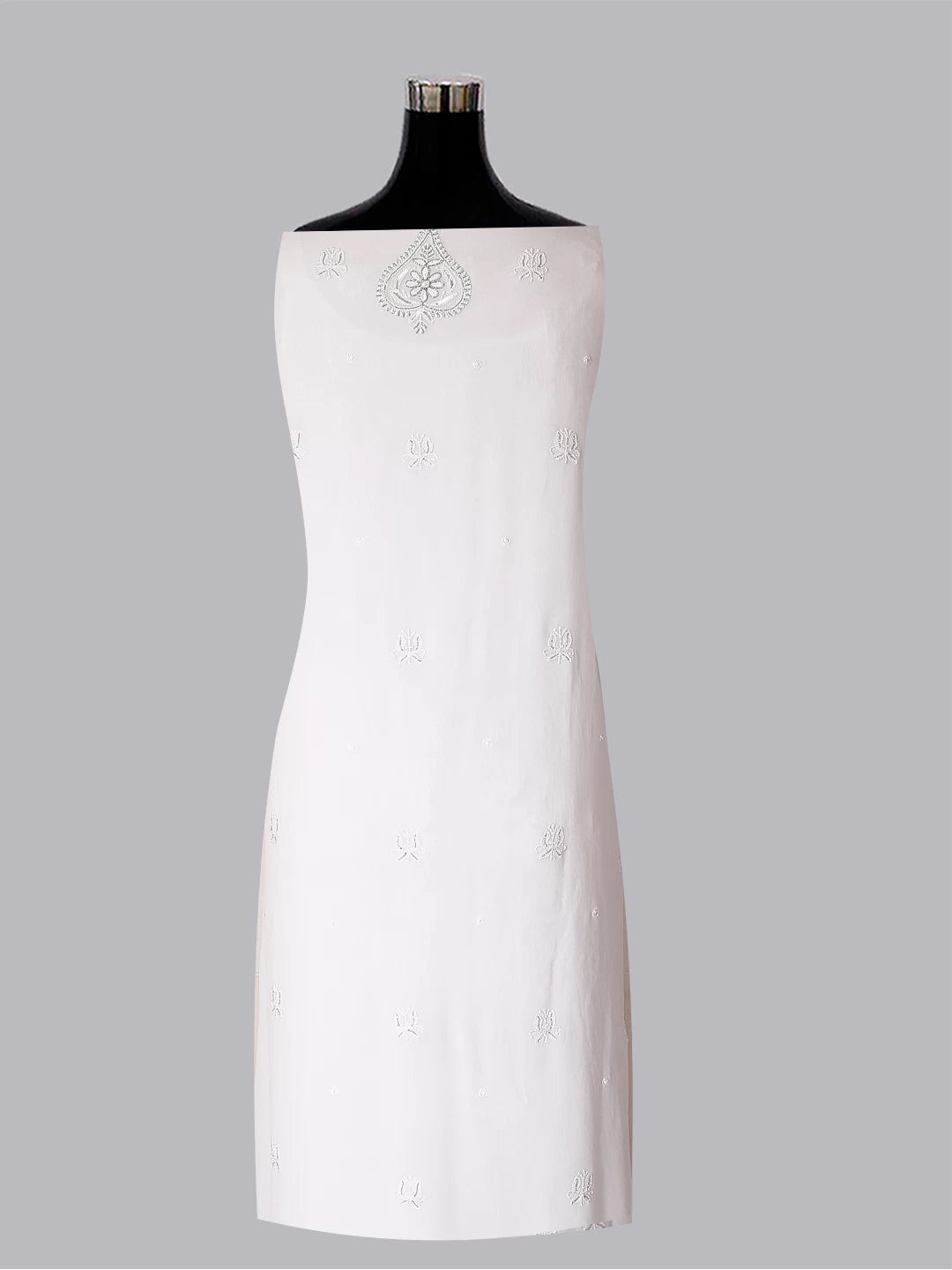 Ada Hand Embroidered White Viscose Georgette Lucknowi Chikankari Unstitched Kurta Dupatta Set With Cutdana Work 01A424979