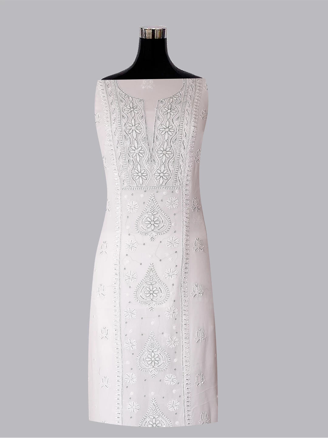 Ada Hand Embroidered White Viscose Georgette Lucknowi Chikankari Unstitched Kurta Dupatta Set With Cutdana Work 01A424979