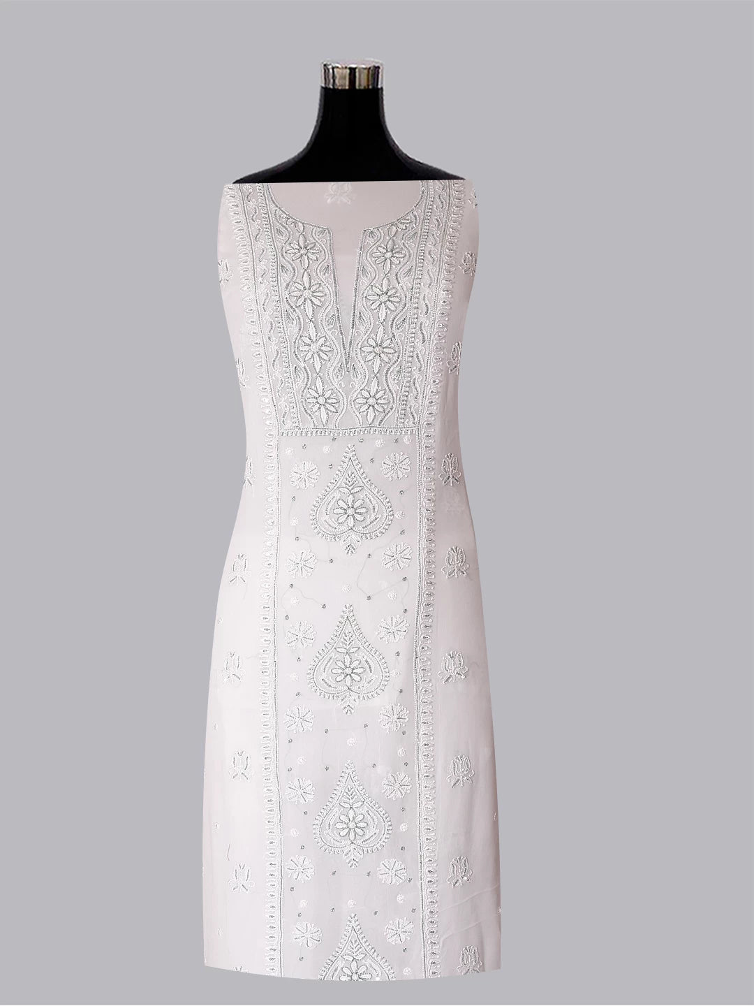 Ada Hand Embroidered White Viscose Georgette Lucknowi Chikankari Unstitched Kurta Dupatta Set With Cutdana Work 01A424979