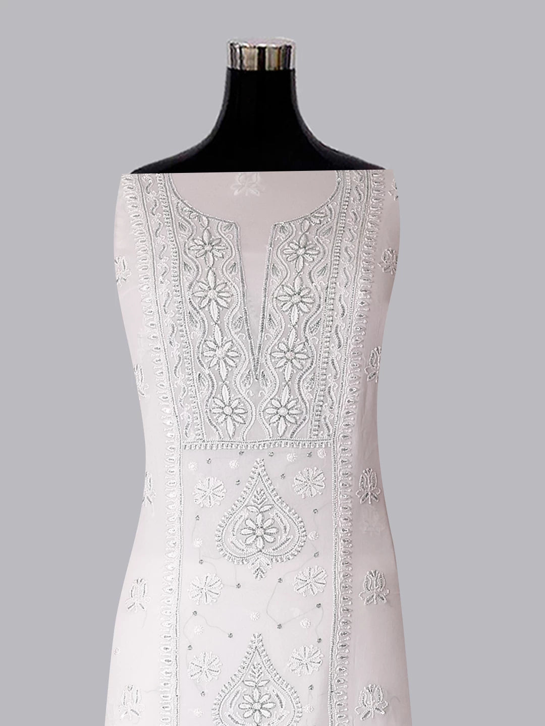 Ada Hand Embroidered White Viscose Georgette Lucknowi Chikankari Unstitched Kurta Dupatta Set With Cutdana Work 01A424979