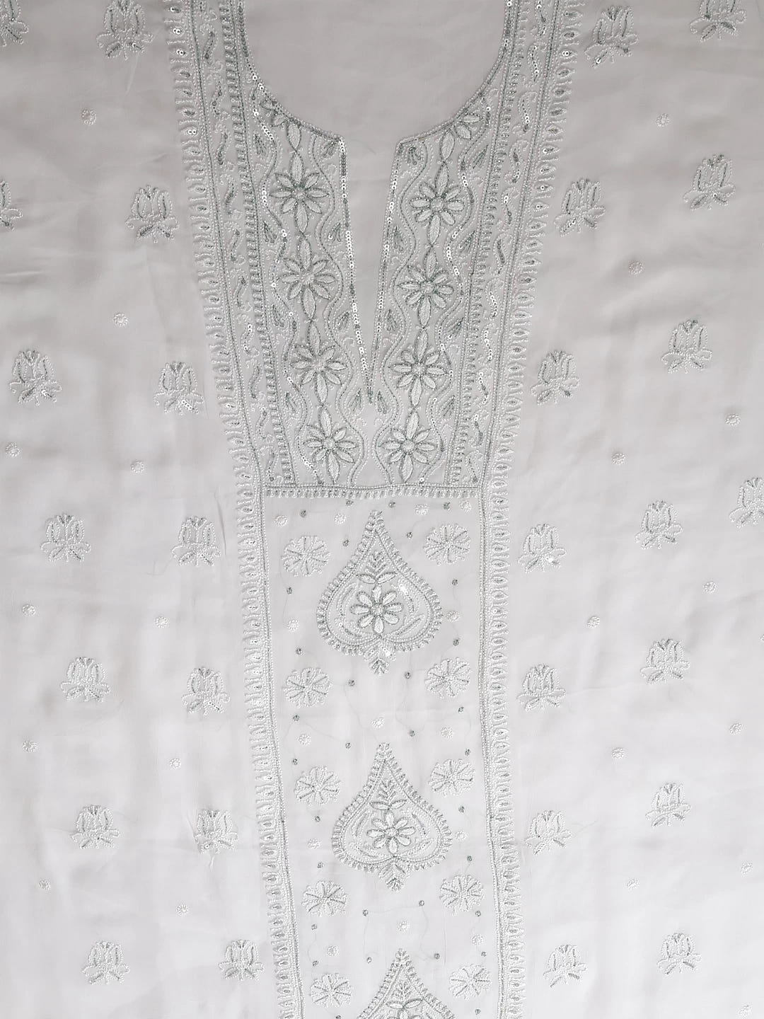 Ada Hand Embroidered White Viscose Georgette Lucknowi Chikankari Unstitched Kurta Dupatta Set With Cutdana Work 01A424979