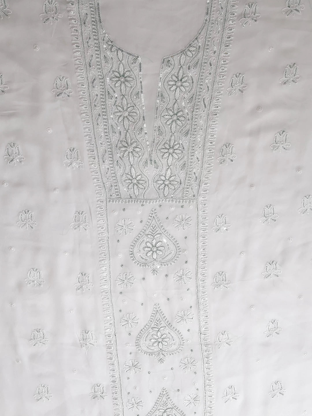 Ada Hand Embroidered White Viscose Georgette Lucknowi Chikankari Unstitched Kurta Dupatta Set With Cutdana Work 01A424979
