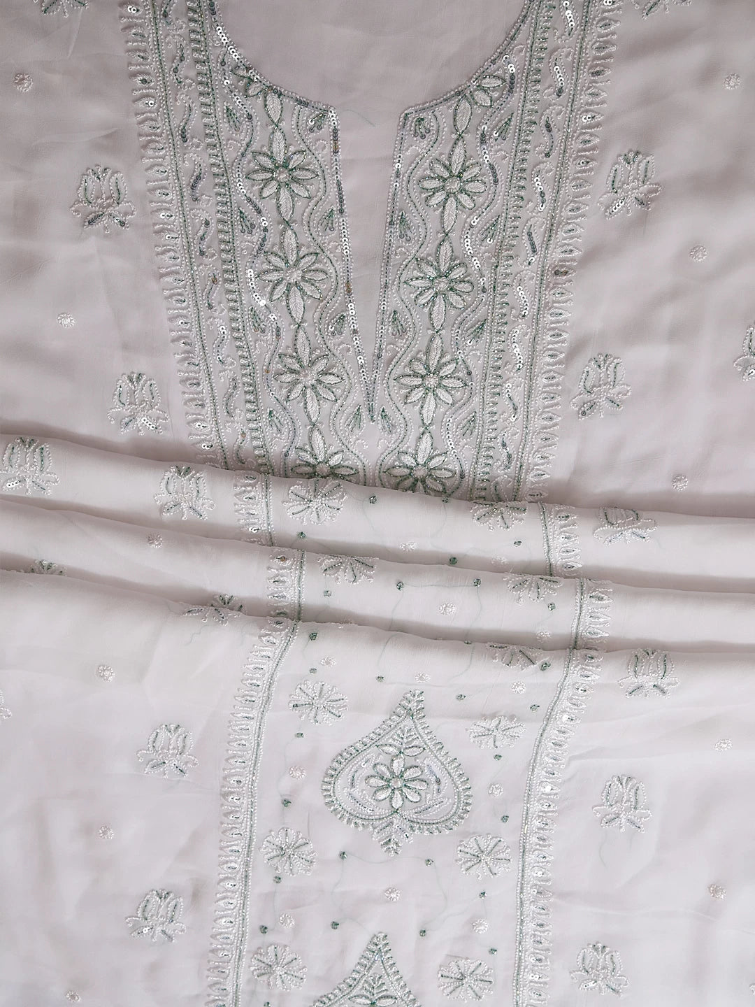Ada Hand Embroidered White Viscose Georgette Lucknowi Chikankari Unstitched Kurta Dupatta Set With Cutdana Work 01A424979
