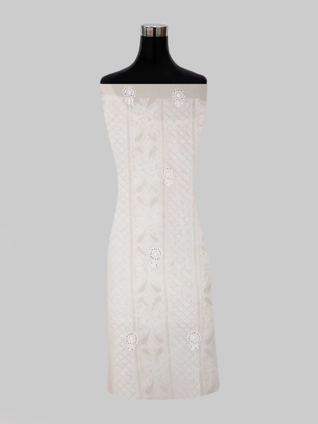 Ada Hand Embroidered Ivory White Pure Georgette Lucknowi Chikankari Unstitched Kurta Dupatta Set With Muqaish Work 01A301185