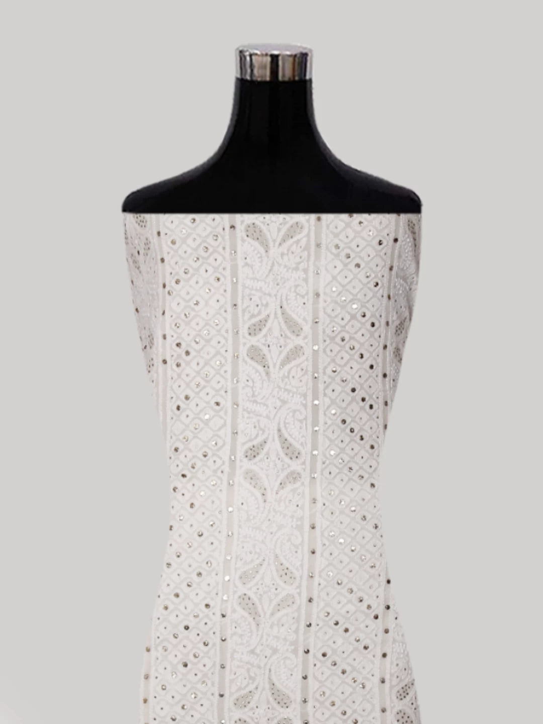 Ada Hand Embroidered Ivory White Pure Georgette Lucknowi Chikankari Unstitched Kurta Dupatta Set With Muqaish Work 01A301185