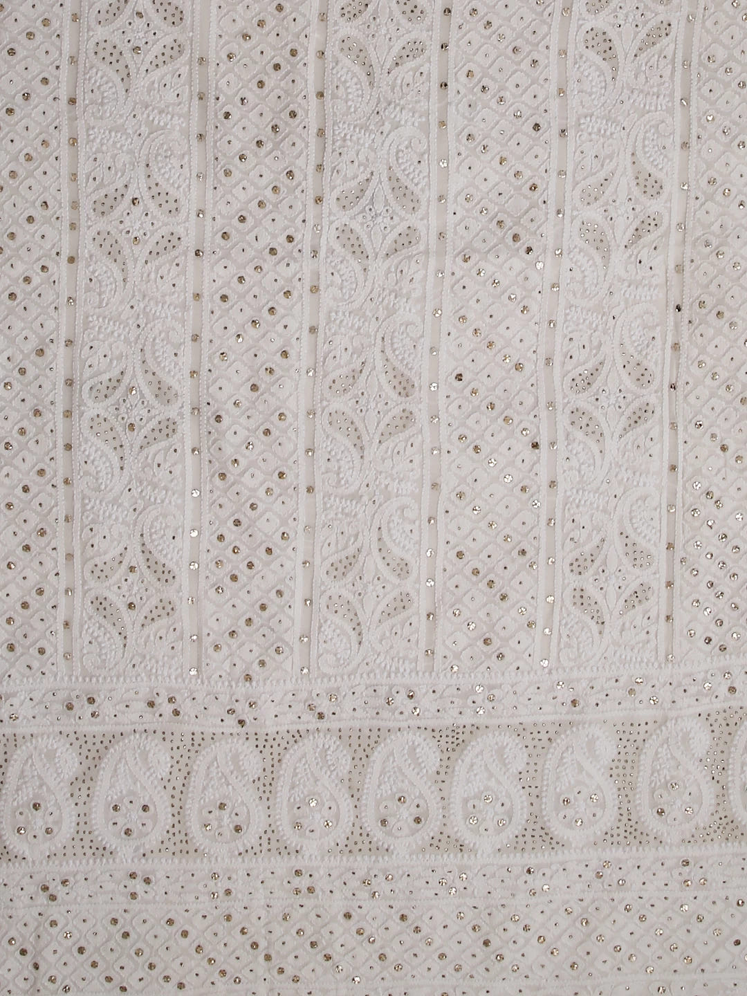Ada Hand Embroidered Ivory White Pure Georgette Lucknowi Chikankari Unstitched Kurta Dupatta Set With Muqaish Work 01A301185
