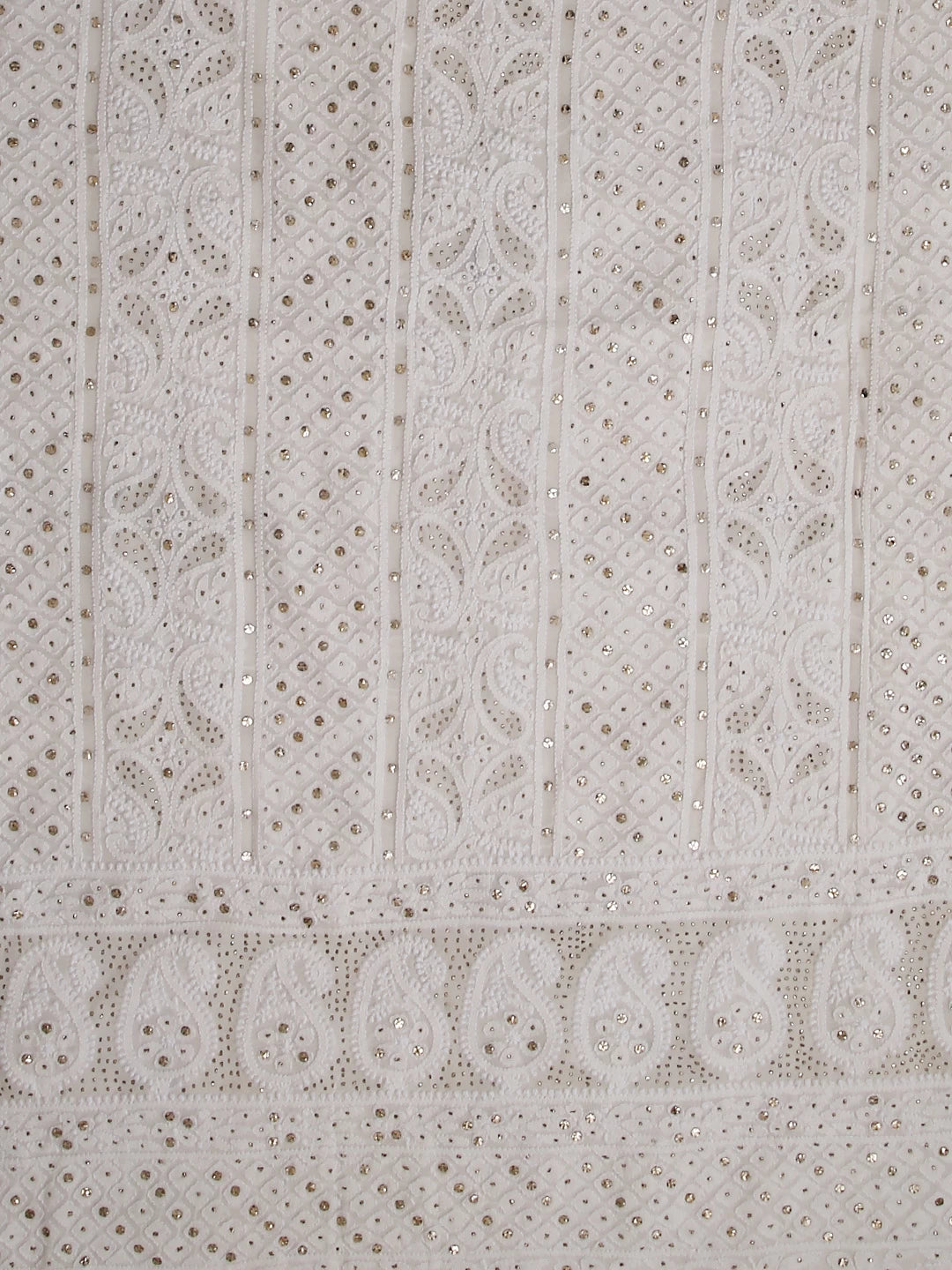 Ada Hand Embroidered Ivory White Pure Georgette Lucknowi Chikankari Unstitched Kurta Dupatta Set With Muqaish Work 01A301185