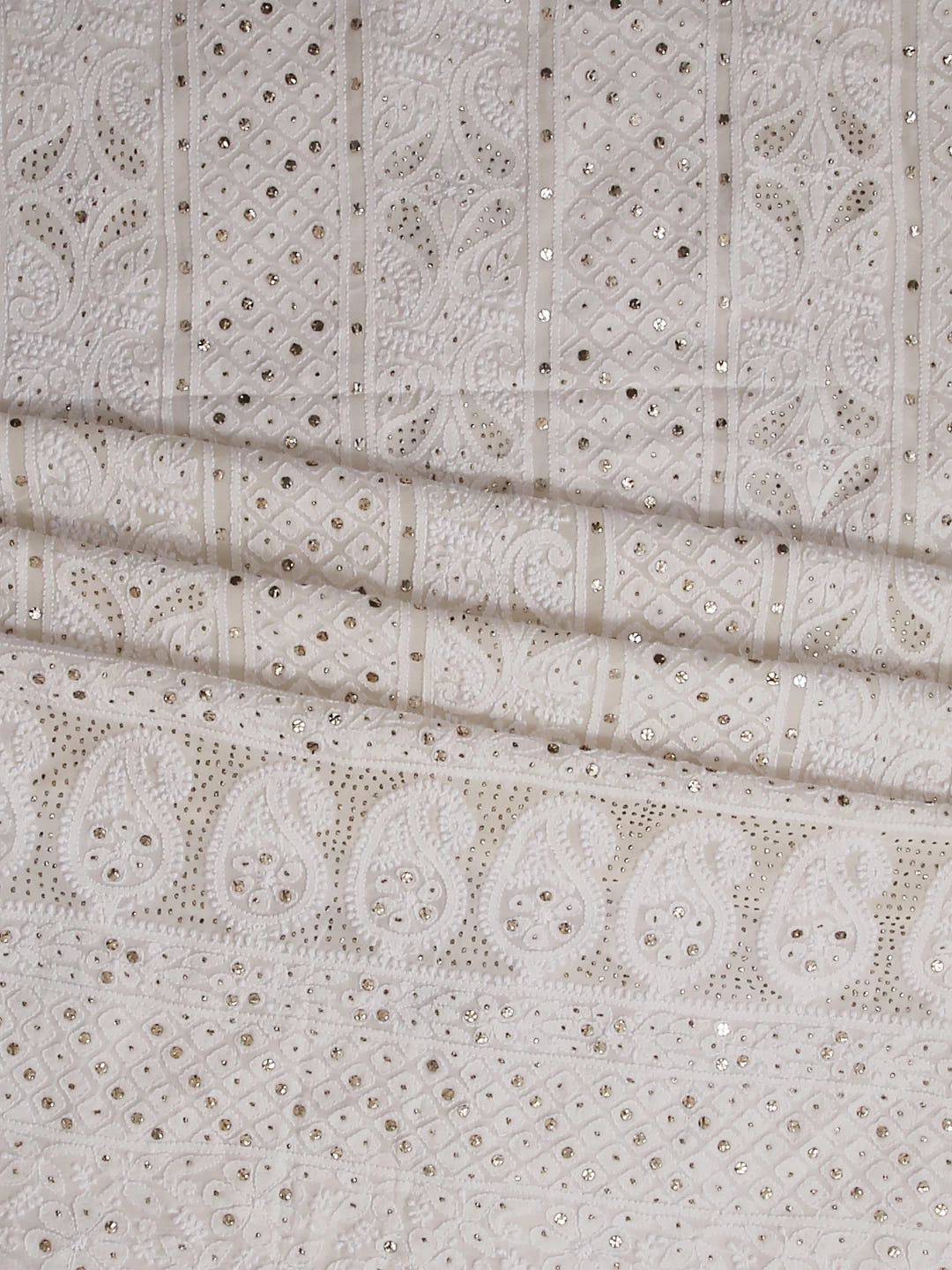 Ada Hand Embroidered Ivory White Pure Georgette Lucknowi Chikankari Unstitched Kurta Dupatta Set With Muqaish Work 01A301185