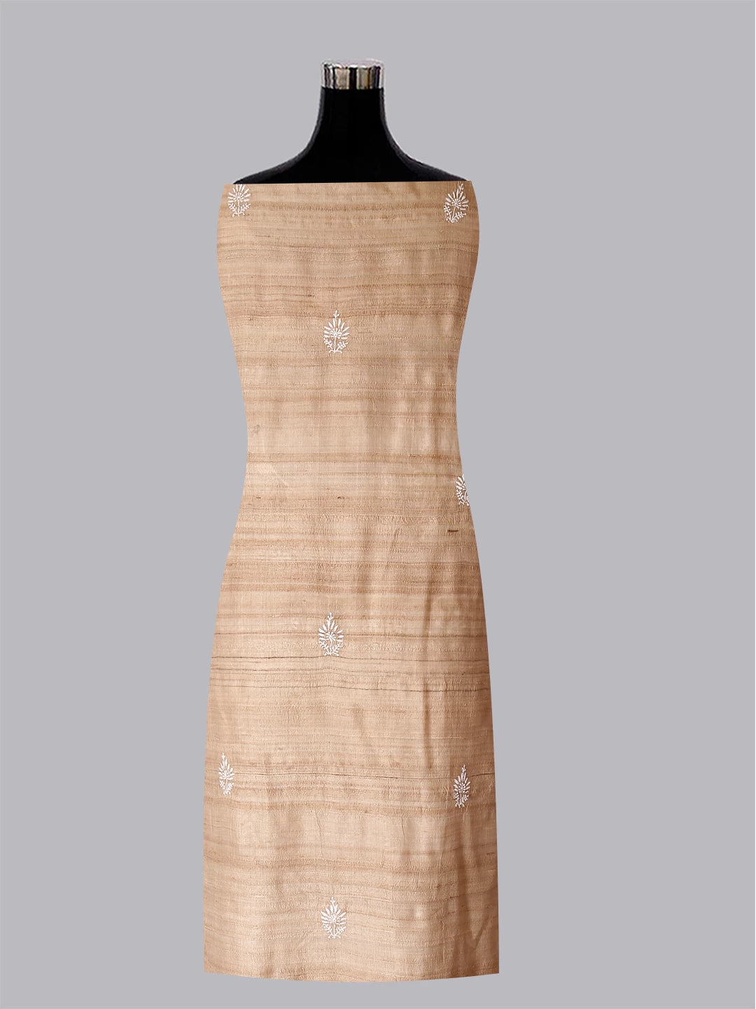 Ada Hand Embroidered Natural Fawn Ghicha Silk Lucknowi Chikankari Unstitched Kurta Piece With Mukaish Work 01A422205