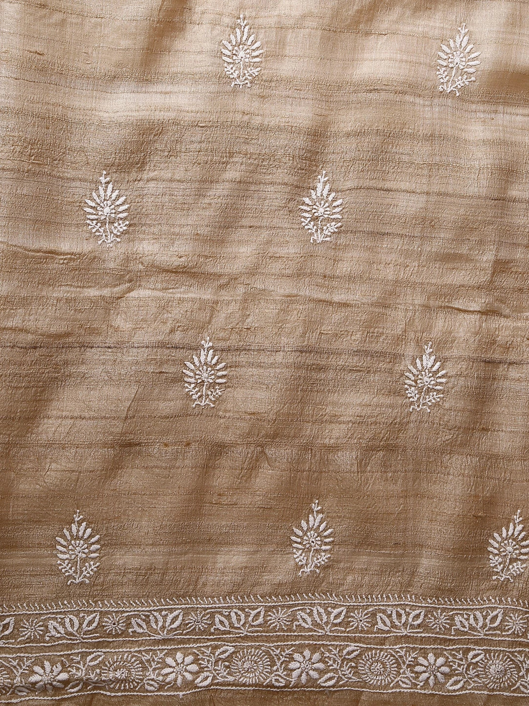 Ada Hand Embroidered Natural Fawn Ghicha Silk Lucknowi Chikankari Unstitched Kurta Piece With Mukaish Work 01A422205