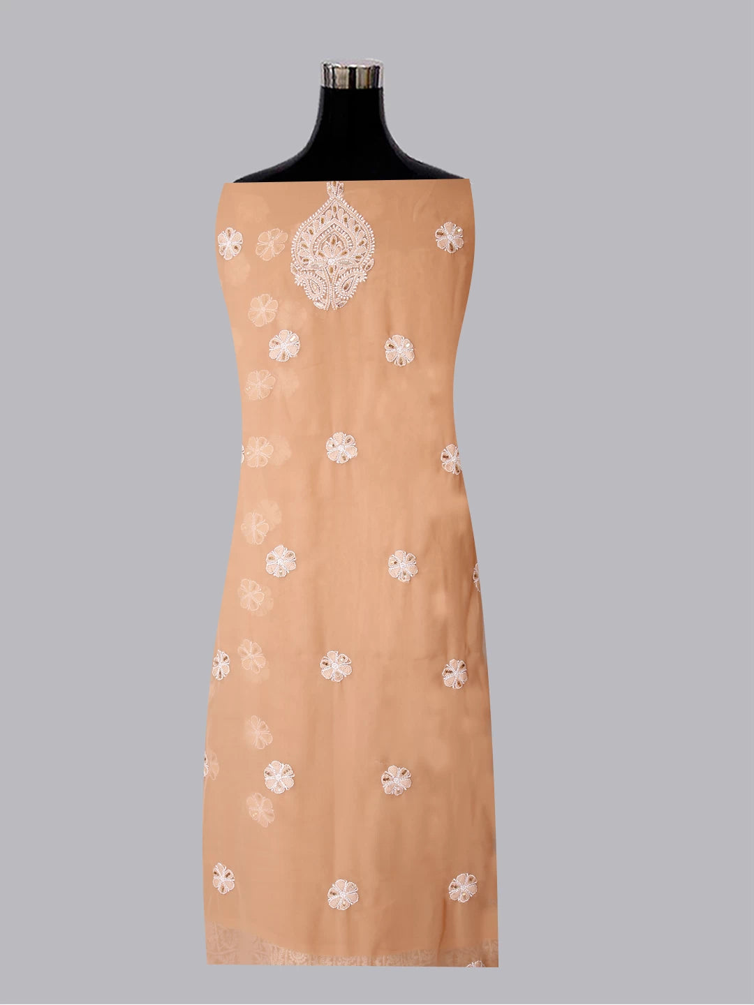 Ada Hand Embroidered Fawn Georgette Lucknowi Chikankari Unstitched Suit Piece With Gotapatti 01A409089