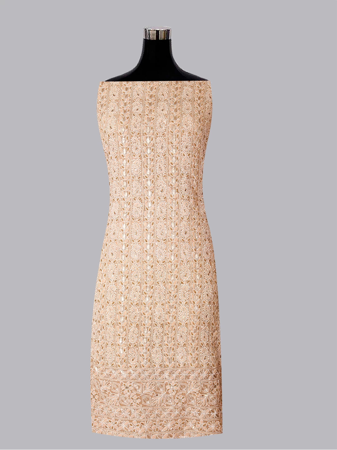 Ada Hand Embroidered Fawn Georgette Lucknowi Chikankari Unstitched Suit Piece With Gotapatti 01A409089