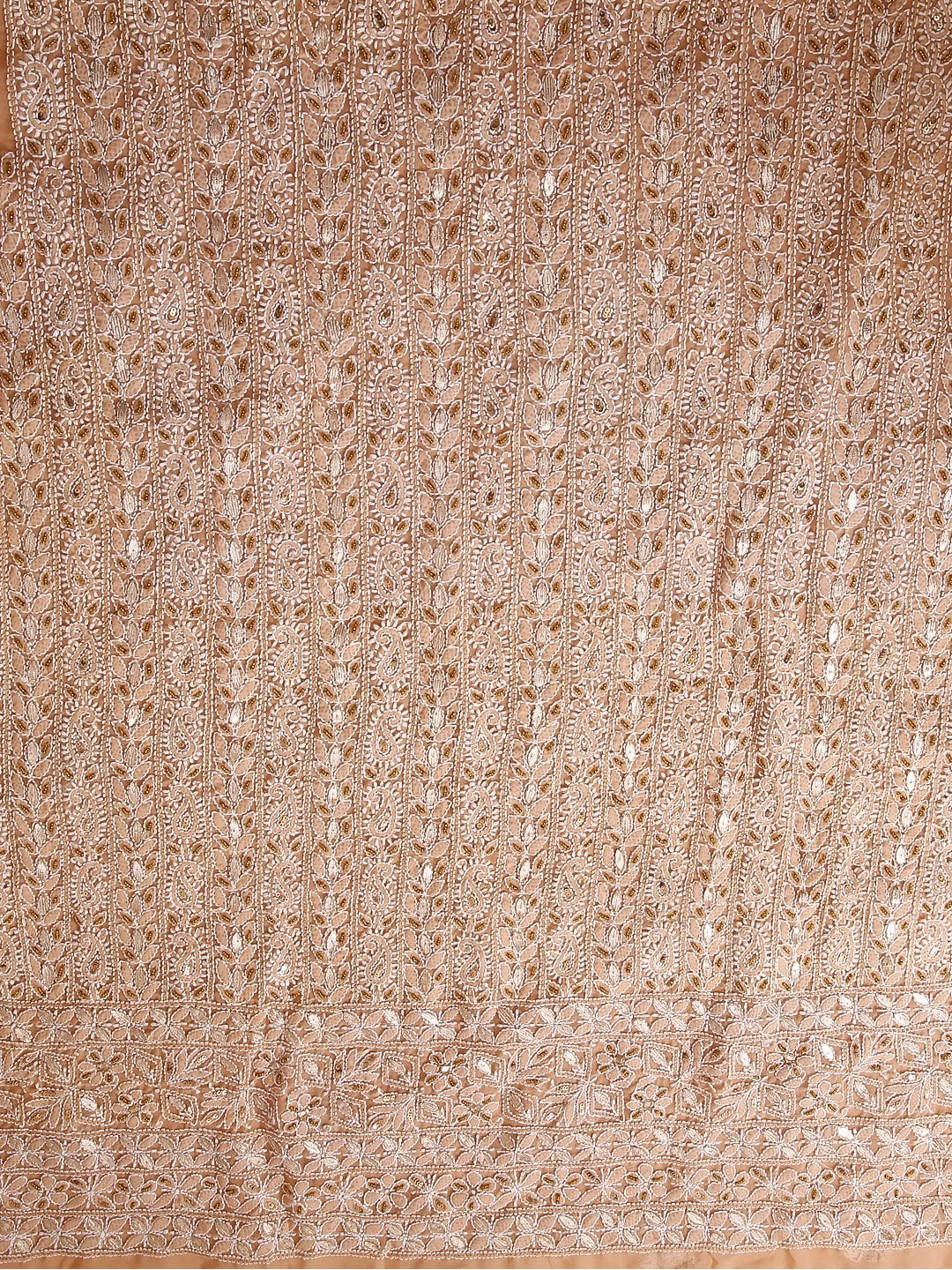 Ada Hand Embroidered Fawn Georgette Lucknowi Chikankari Unstitched Suit Piece With Gotapatti 01A409089