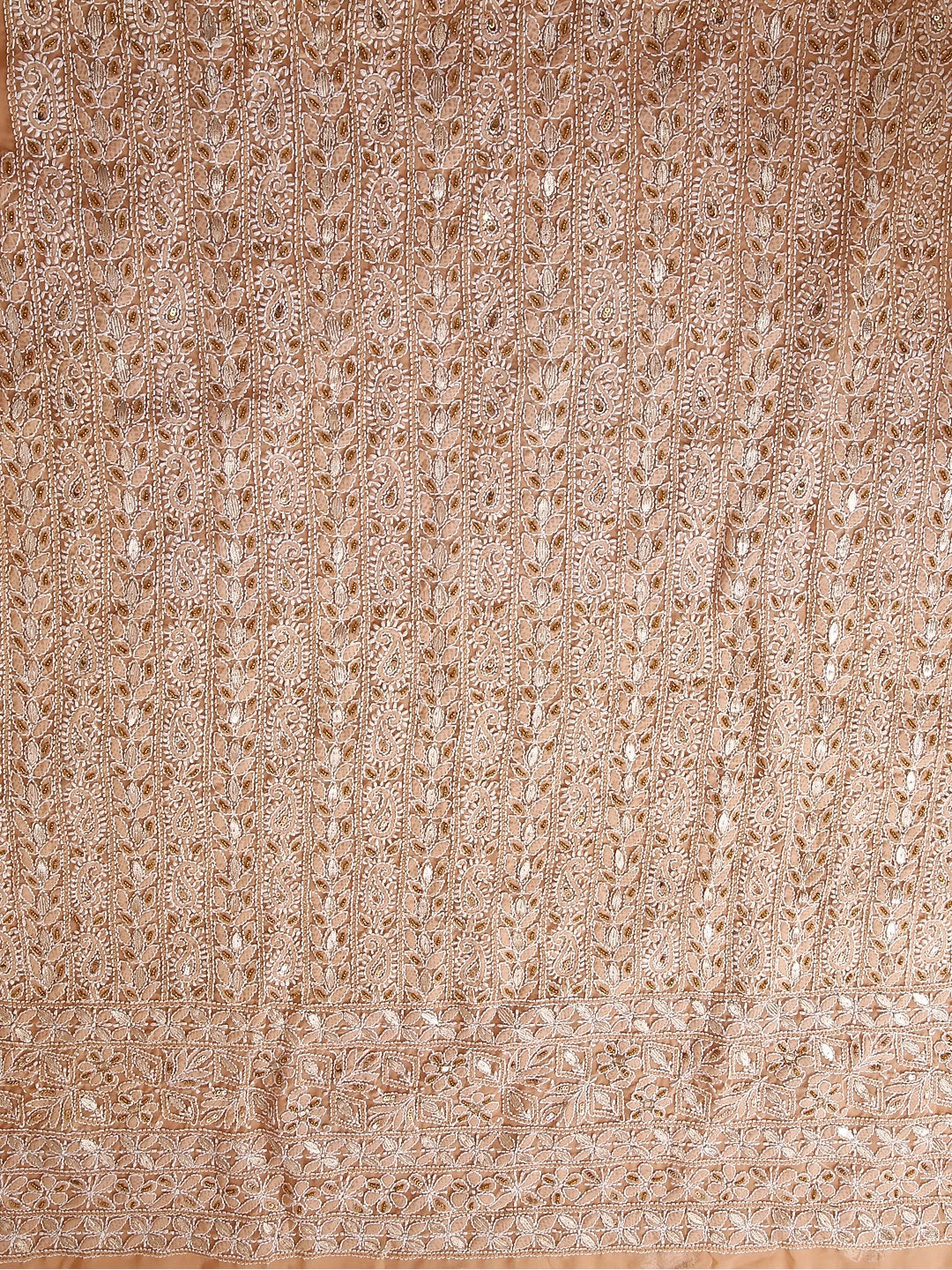 Ada Hand Embroidered Fawn Georgette Lucknowi Chikankari Unstitched Suit Piece With Gotapatti 01A409089