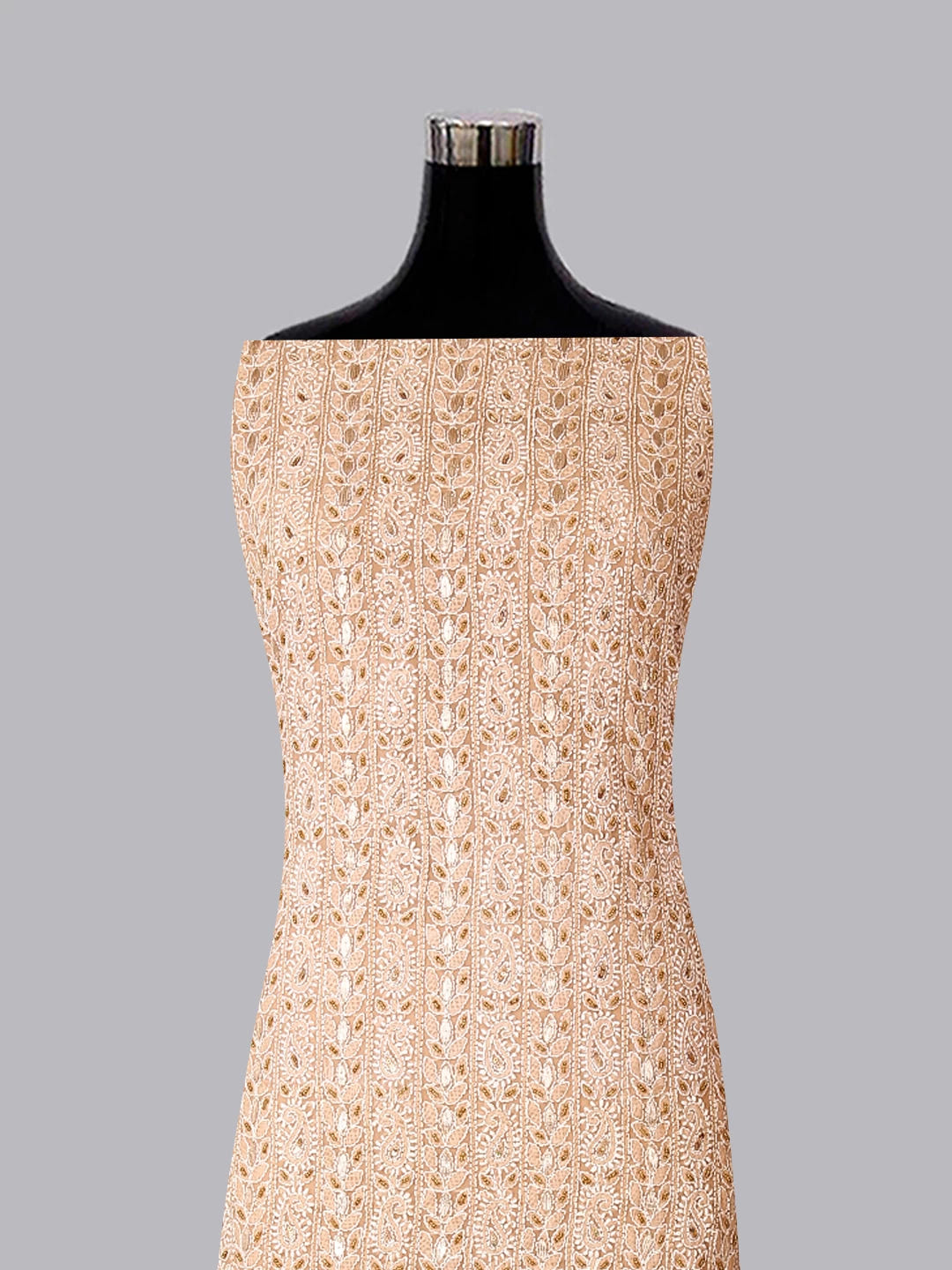 Ada Hand Embroidered Fawn Georgette Lucknowi Chikankari Unstitched Suit Piece With Gotapatti 01A409089