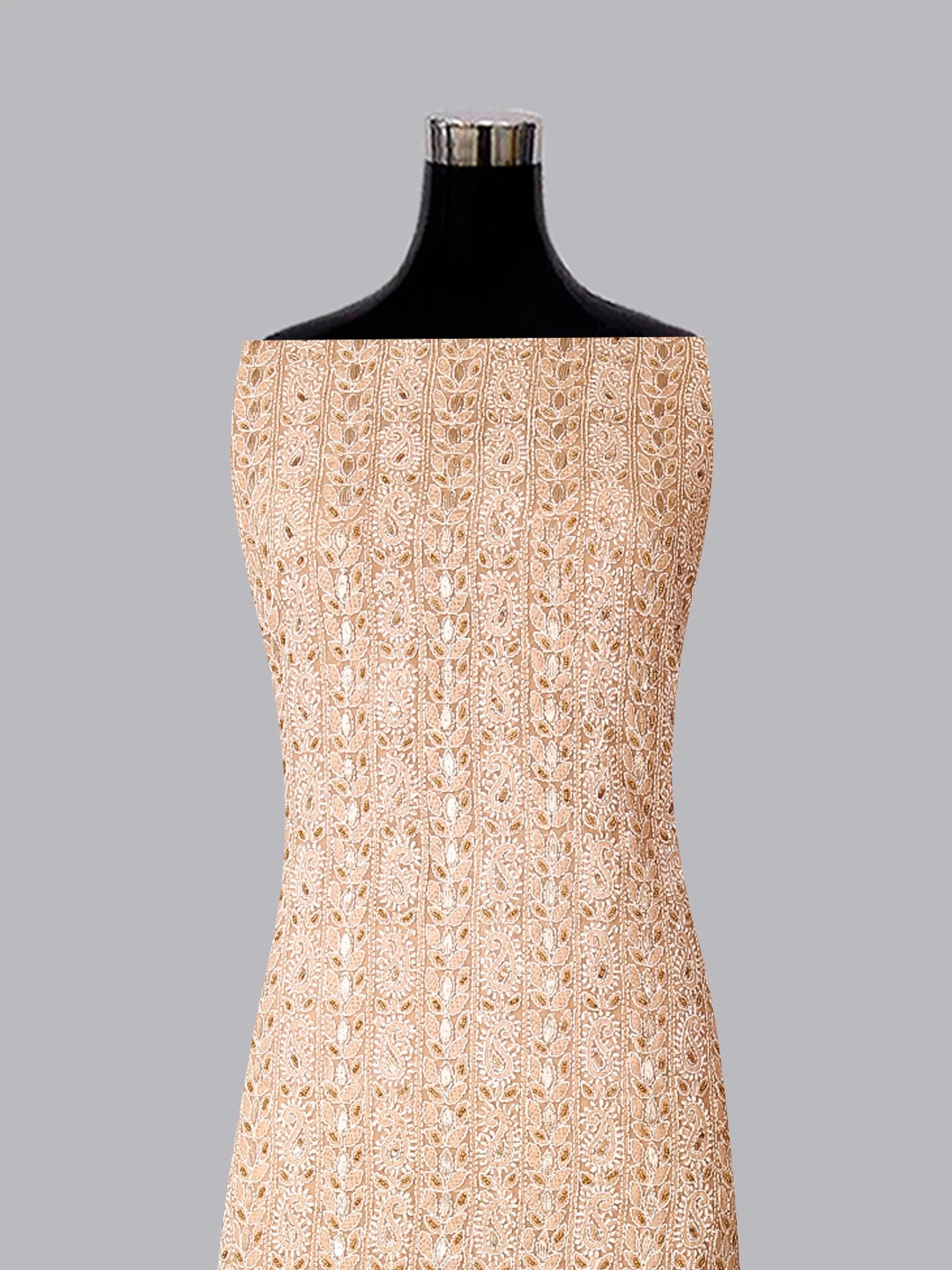 Ada Hand Embroidered Fawn Georgette Lucknowi Chikankari Unstitched Suit Piece With Gotapatti 01A409089