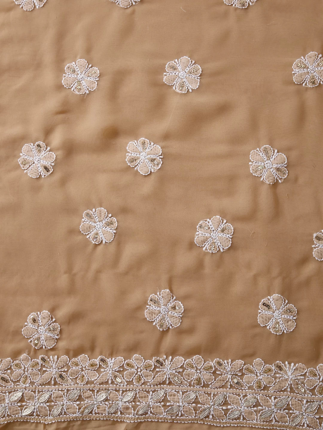 Ada Hand Embroidered Fawn Georgette Lucknowi Chikankari Unstitched Suit Piece With Gotapatti 01A409089