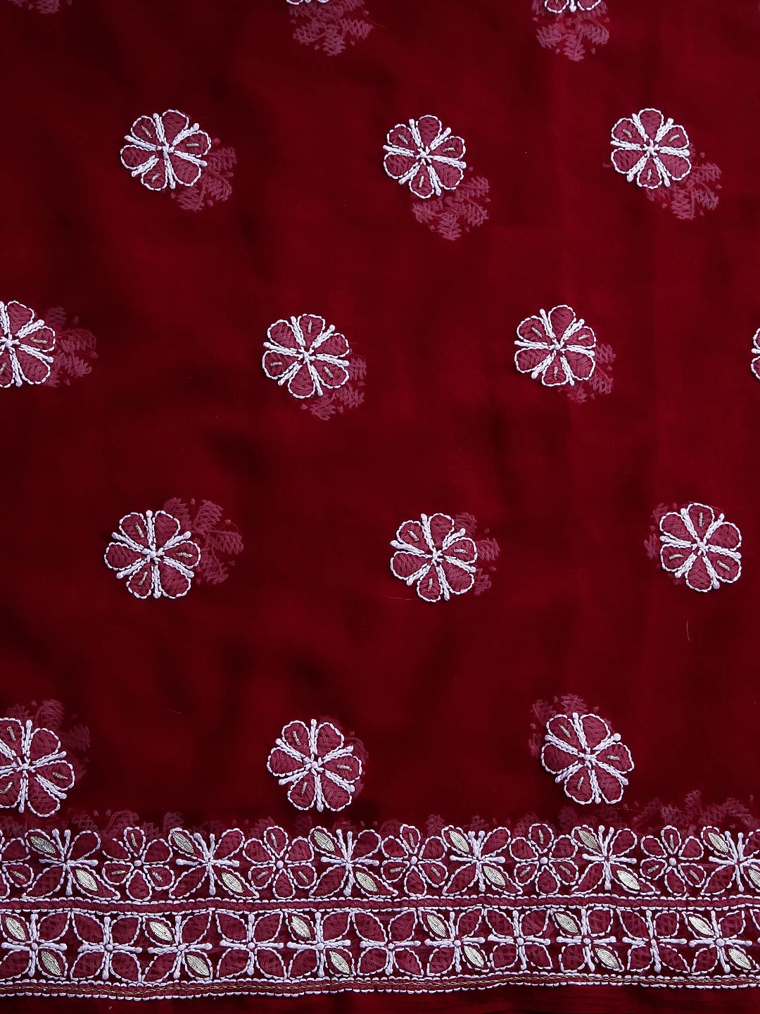 Ada Hand Embroidered Maroon Georgette Lucknowi Chikankari Unstitched Suit Piece With Gotapatti 01A378436