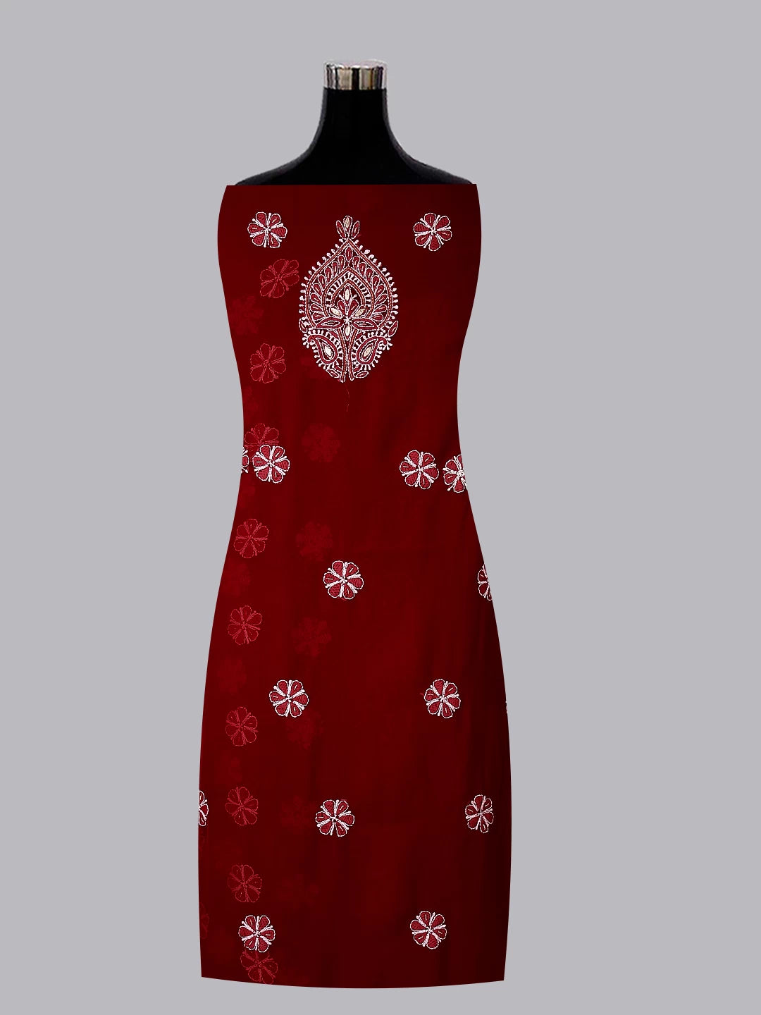 Ada Hand Embroidered Maroon Georgette Lucknowi Chikankari Unstitched Suit Piece With Gotapatti 01A378436