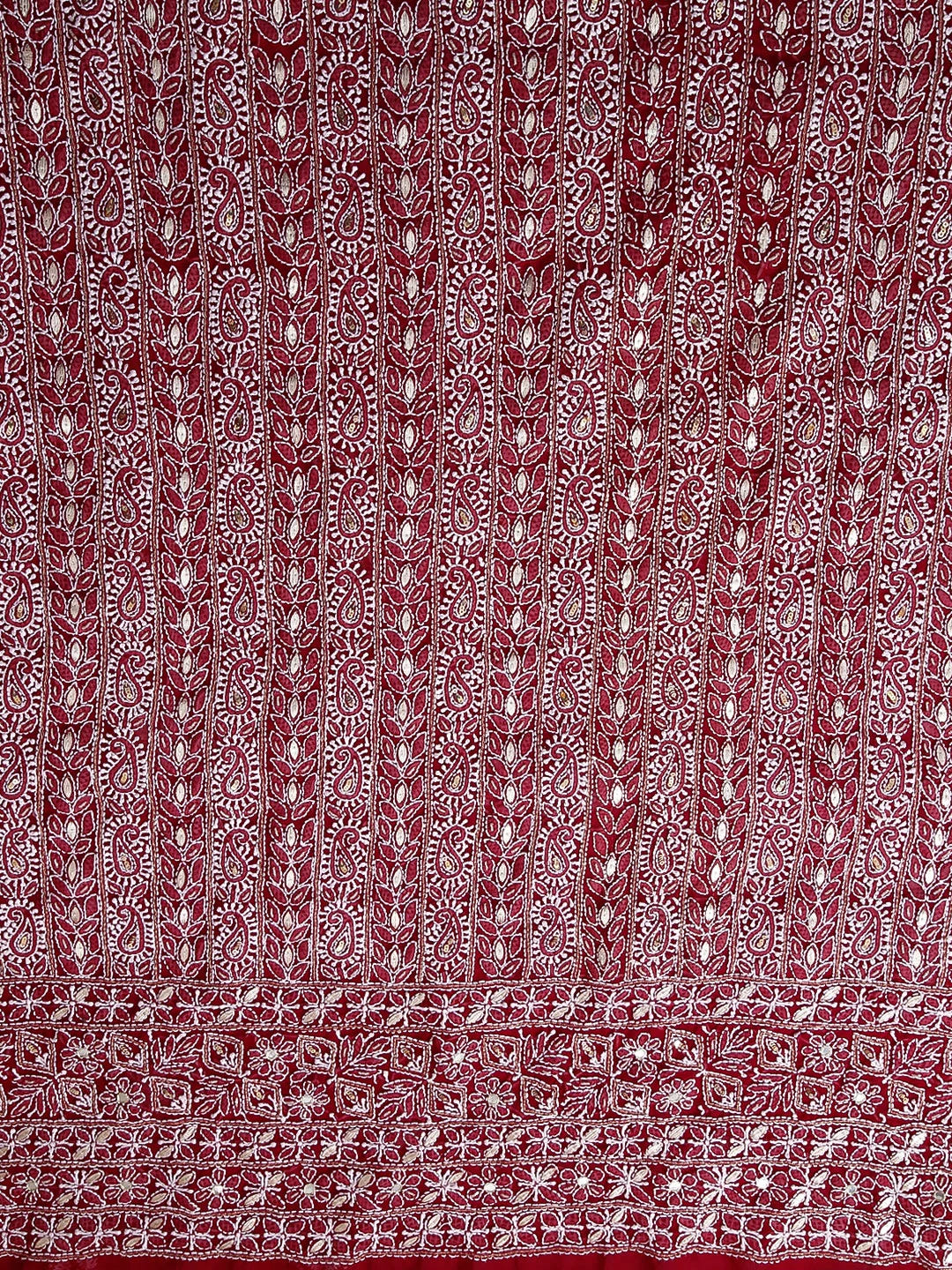Ada Hand Embroidered Maroon Georgette Lucknowi Chikankari Unstitched Suit Piece With Gotapatti 01A378436