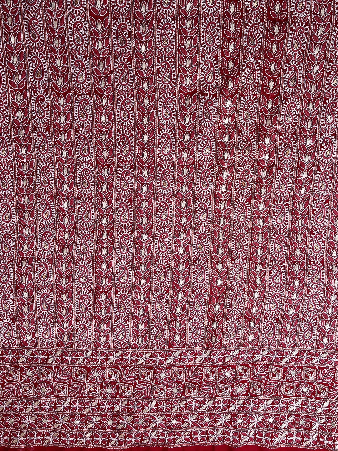 Ada Hand Embroidered Maroon Georgette Lucknowi Chikankari Unstitched Suit Piece With Gotapatti 01A378436