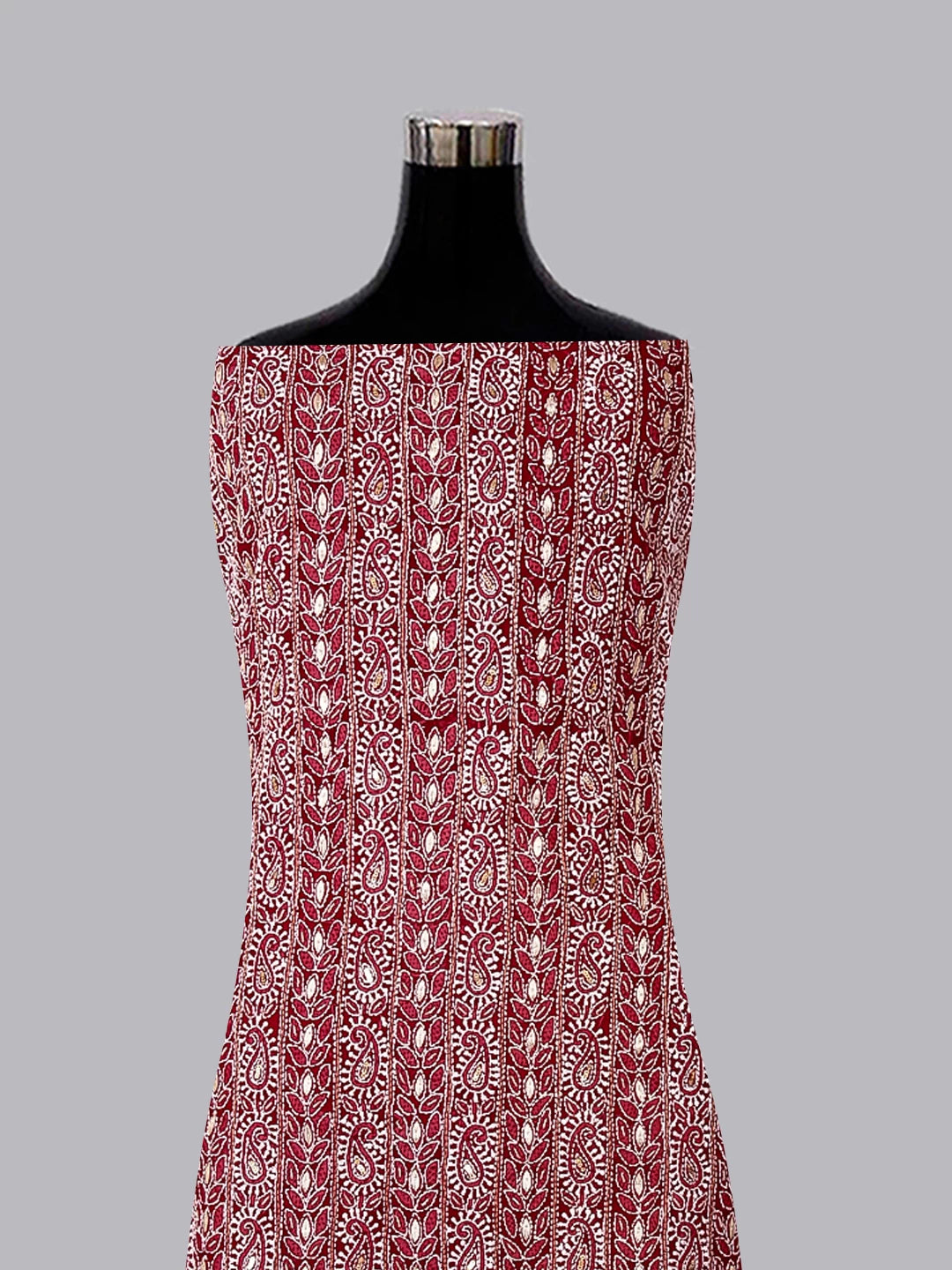 Ada Hand Embroidered Maroon Georgette Lucknowi Chikankari Unstitched Suit Piece With Gotapatti 01A378436