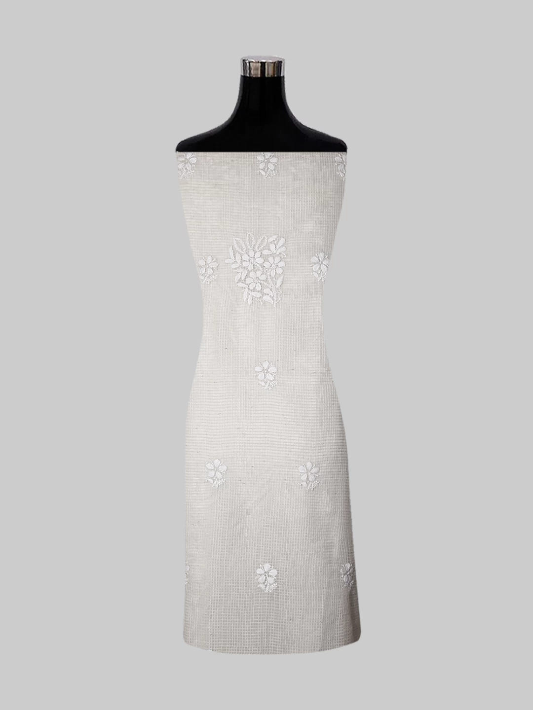Ada Hand Embroidered Oat Fawn Kota Chanderi Lucknowi Chikankari Unstitched Kurta Dupatta Set 01A435916