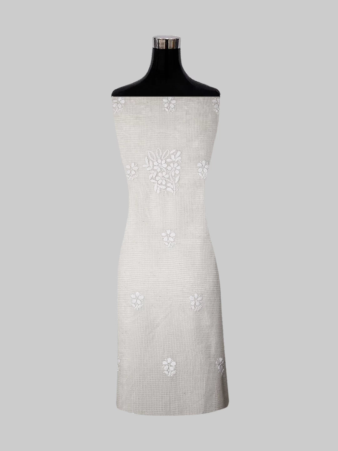 Ada Hand Embroidered Oat Fawn Kota Chanderi Lucknowi Chikankari Unstitched Kurta Dupatta Set 01A435916