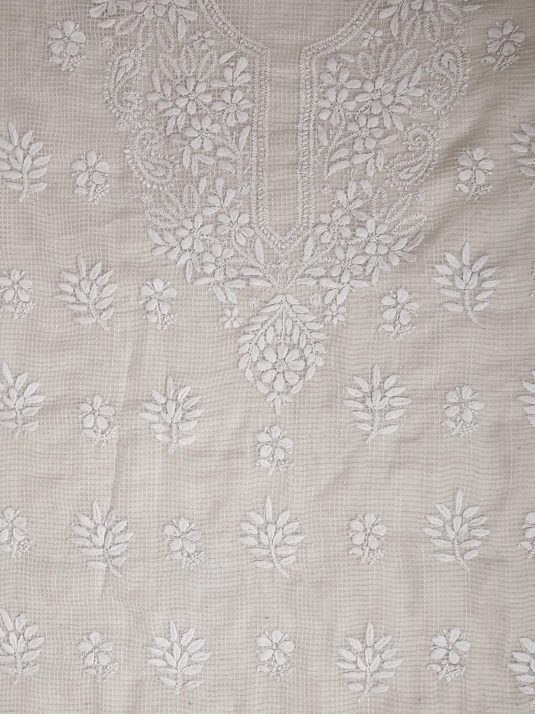 Ada Hand Embroidered Oat Fawn Kota Chanderi Lucknowi Chikankari Unstitched Kurta Dupatta Set 01A435916