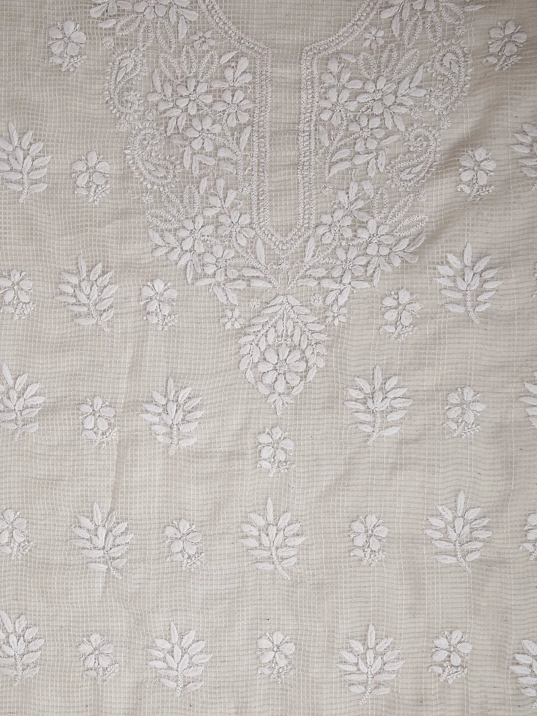 Ada Hand Embroidered Oat Fawn Kota Chanderi Lucknowi Chikankari Unstitched Kurta Dupatta Set 01A435916
