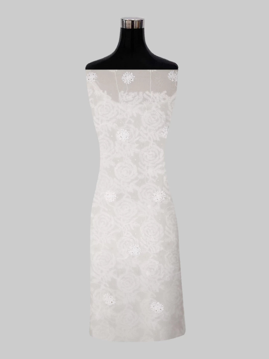 Ada Hand Embroidered Off White Pure Georgette Lucknowi Chikankari Unstitched Kurta Piece With Muqaish Work 01A388542