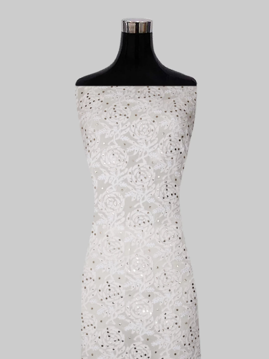 Ada Hand Embroidered Off White Pure Georgette Lucknowi Chikankari Unstitched Kurta Piece With Muqaish Work 01A388542