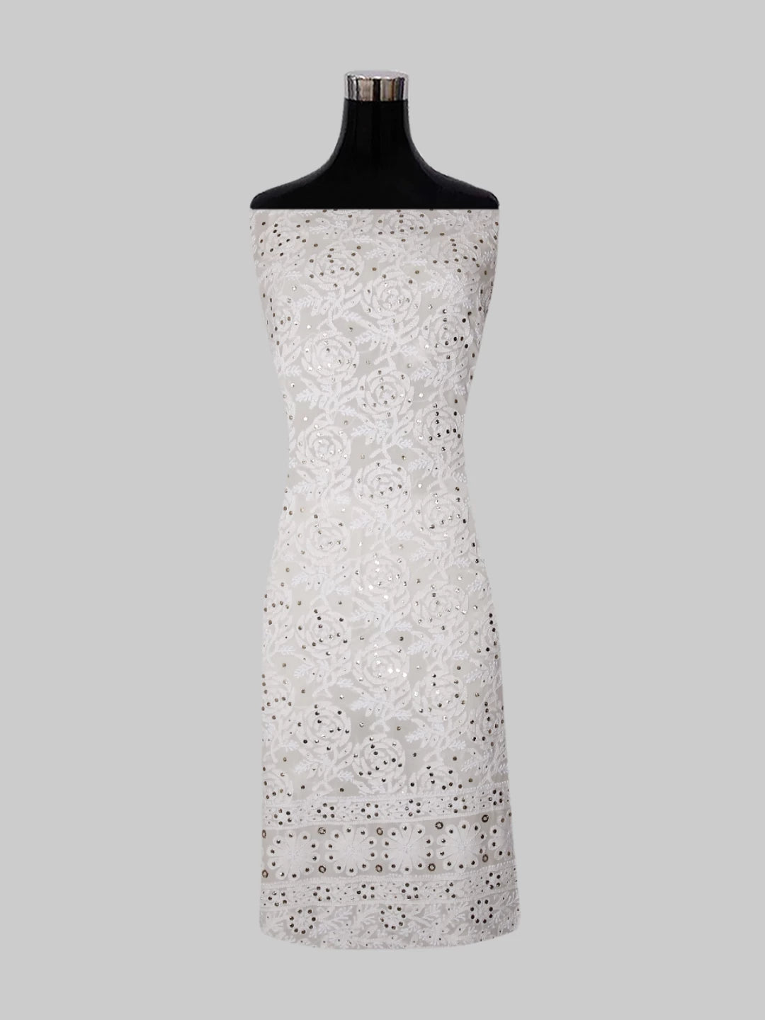 Ada Hand Embroidered Off White Pure Georgette Lucknowi Chikankari Unstitched Kurta Piece With Muqaish Work 01A388542