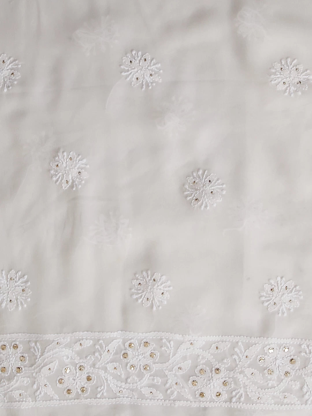 Ada Hand Embroidered Off White Pure Georgette Lucknowi Chikankari Unstitched Kurta Piece With Muqaish Work 01A388542
