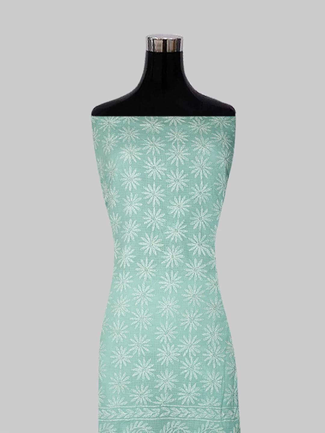Ada Hand Embroidered Sea Green Kota Lucknowi Chikankari Unstitched Kurta Dupatta Set 01A415255