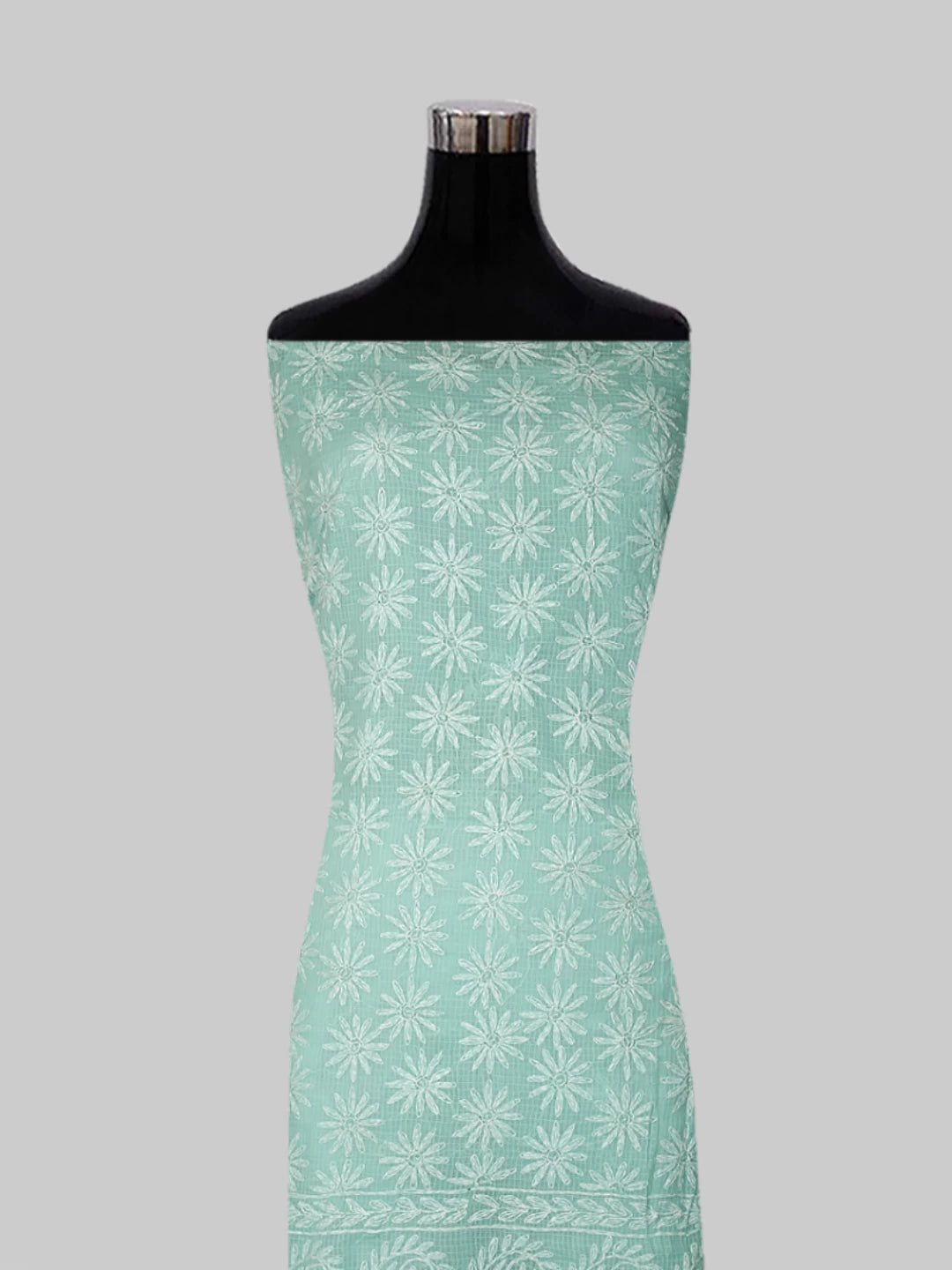 Ada Hand Embroidered Sea Green Kota Lucknowi Chikankari Unstitched Kurta Dupatta Set 01A415255