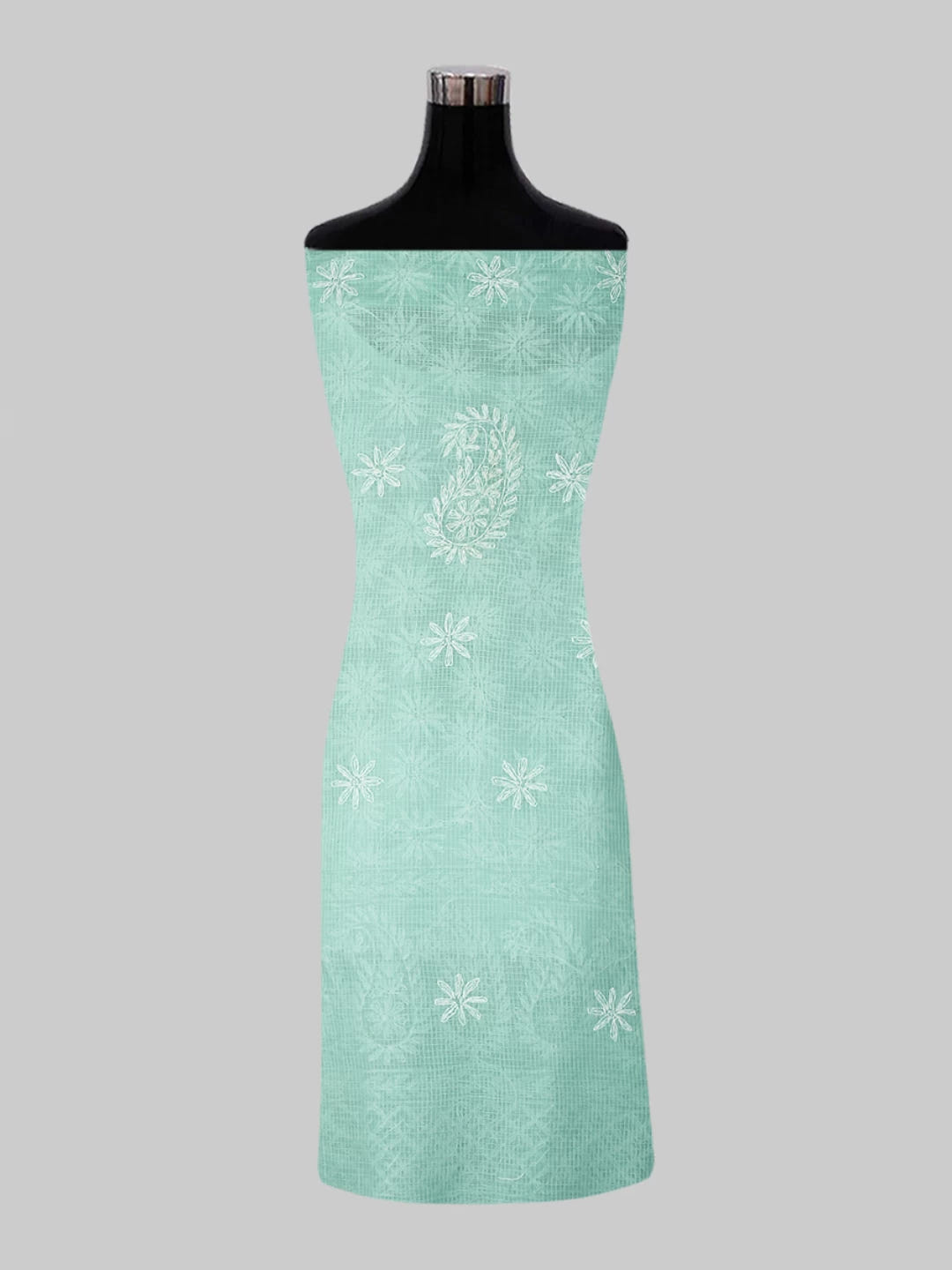 Ada Hand Embroidered Sea Green Kota Lucknowi Chikankari Unstitched Kurta Dupatta Set 01A415255