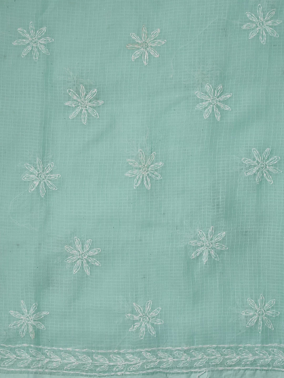 Ada Hand Embroidered Sea Green Kota Lucknowi Chikankari Unstitched Kurta Dupatta Set 01A415255