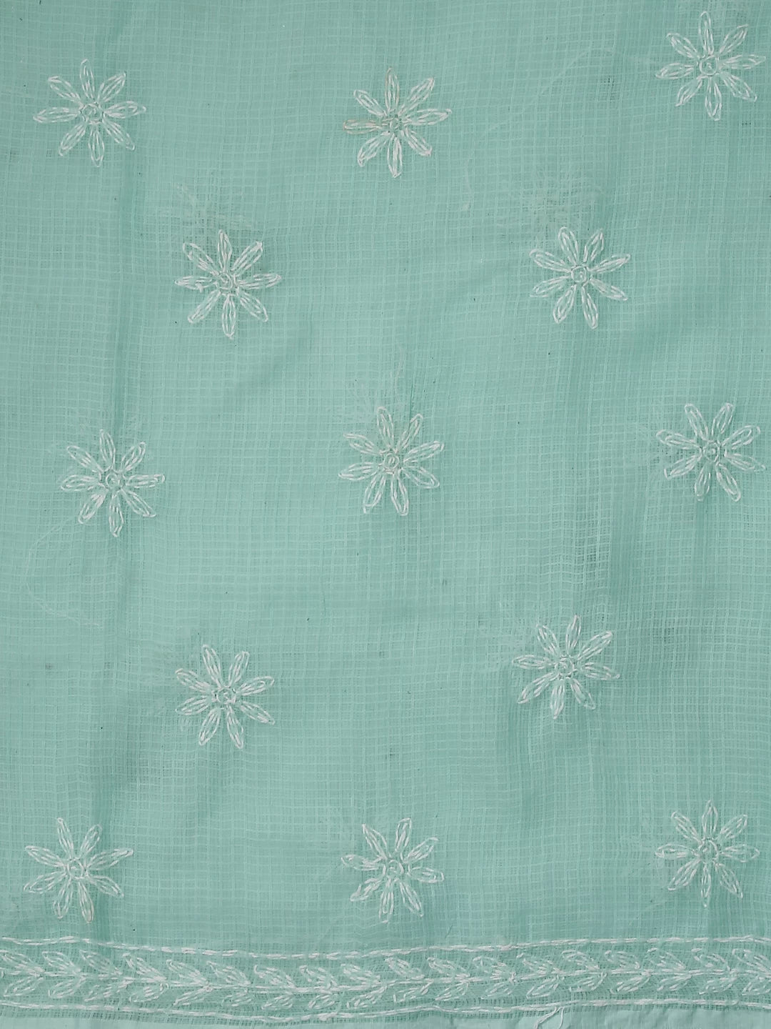 Ada Hand Embroidered Sea Green Kota Lucknowi Chikankari Unstitched Kurta Dupatta Set 01A415255