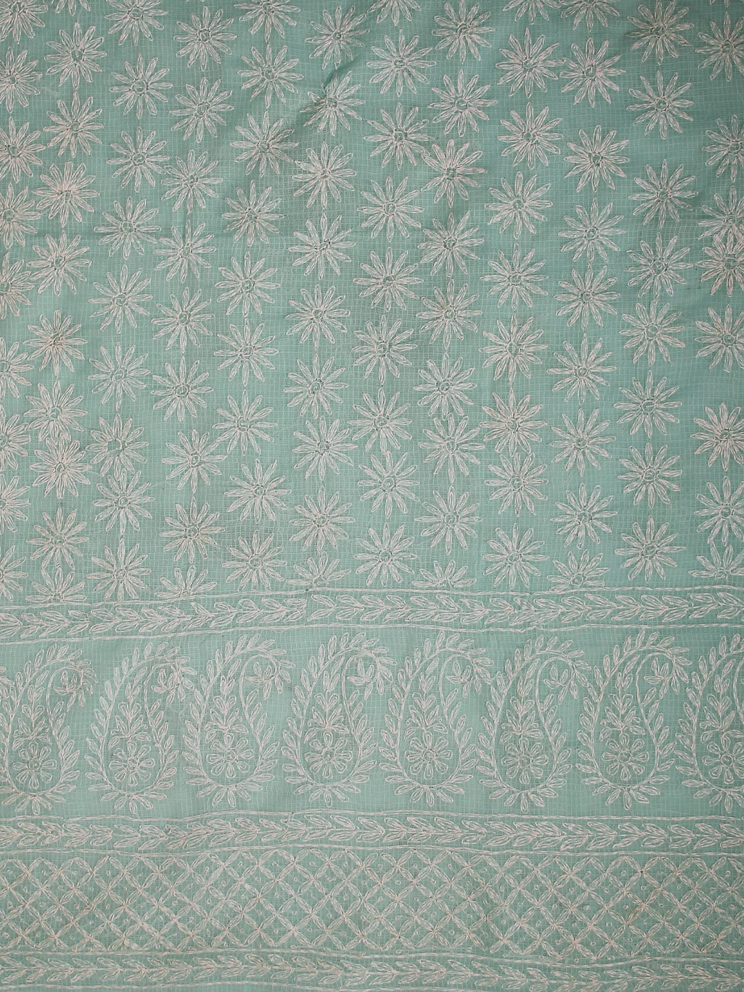 Ada Hand Embroidered Sea Green Kota Lucknowi Chikankari Unstitched Kurta Dupatta Set 01A415255