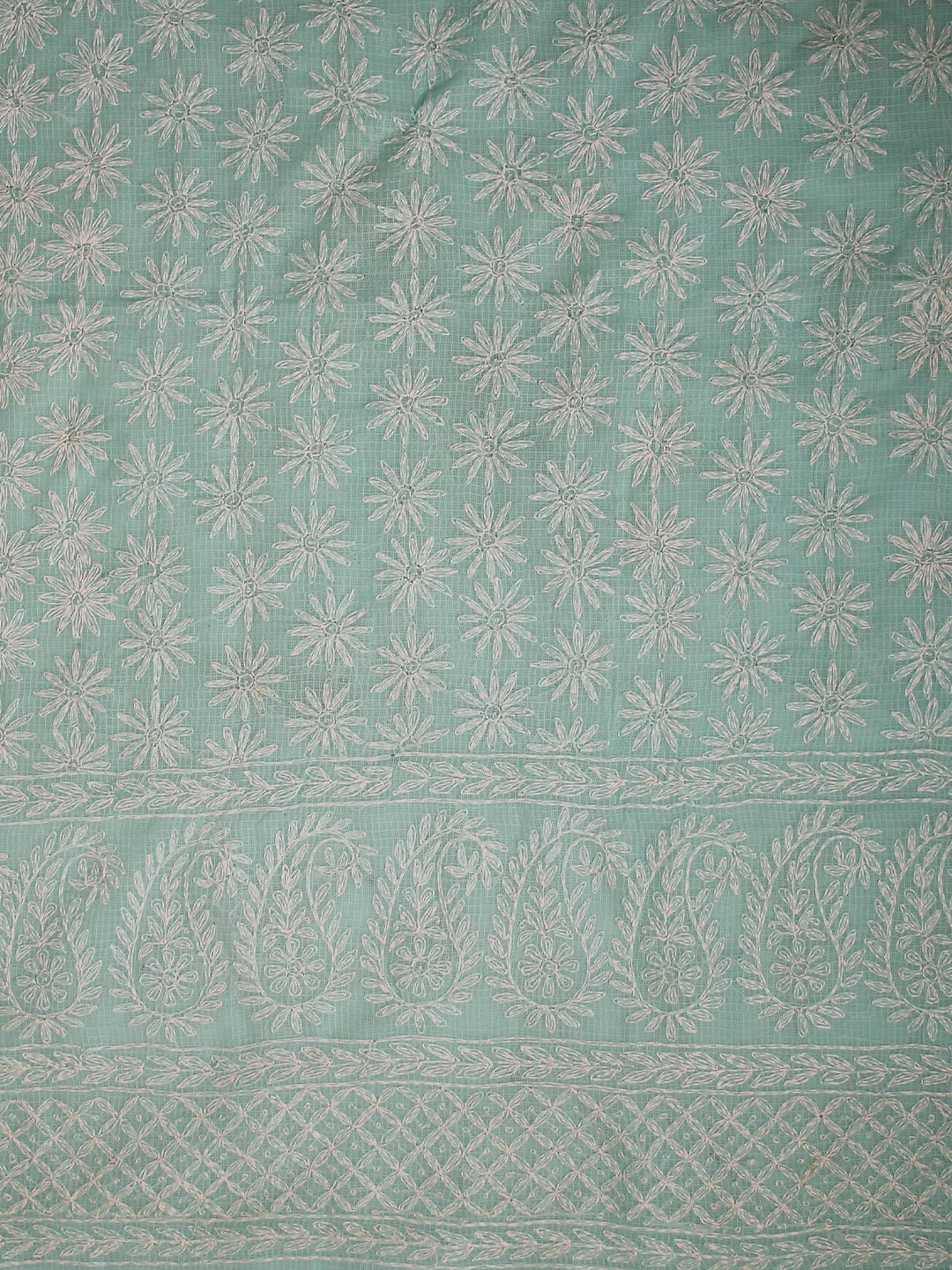Ada Hand Embroidered Sea Green Kota Lucknowi Chikankari Unstitched Kurta Dupatta Set 01A415255