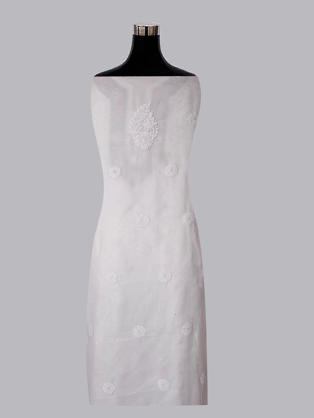 Ada Hand Embroidered White Georgette Lucknowi Chikankari Unstitched Suit Piece With Parsi Work A211301