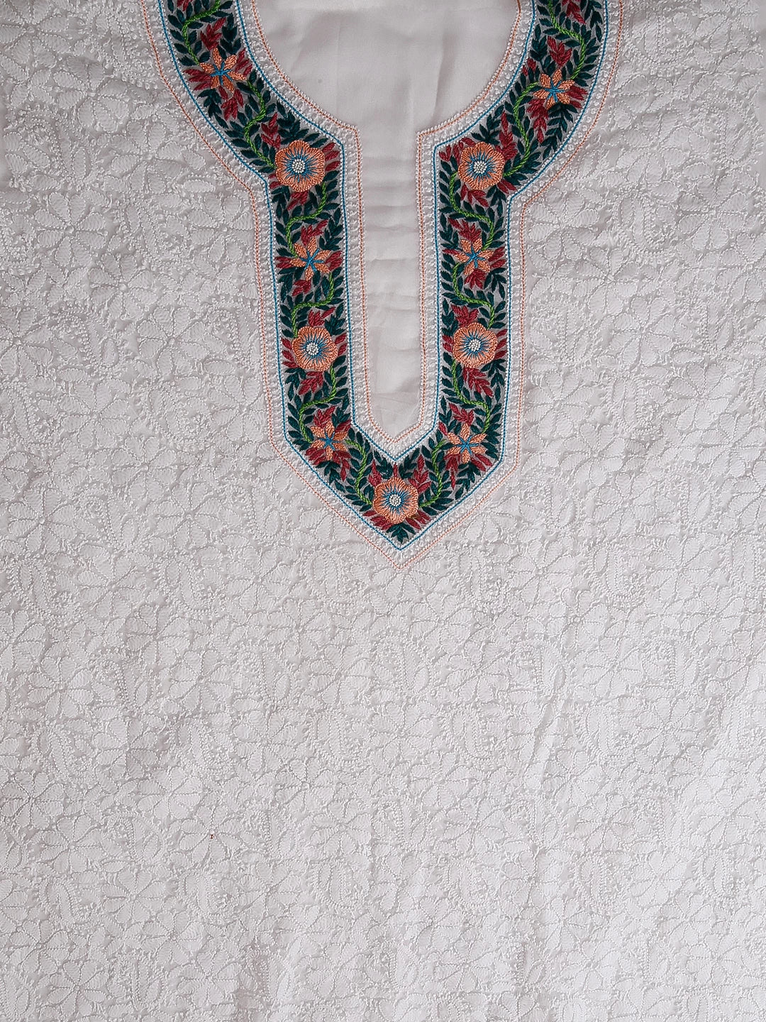 Ada Hand Embroidered White Georgette Lucknowi Chikankari Unstitched Suit Piece With Parsi Work A211301
