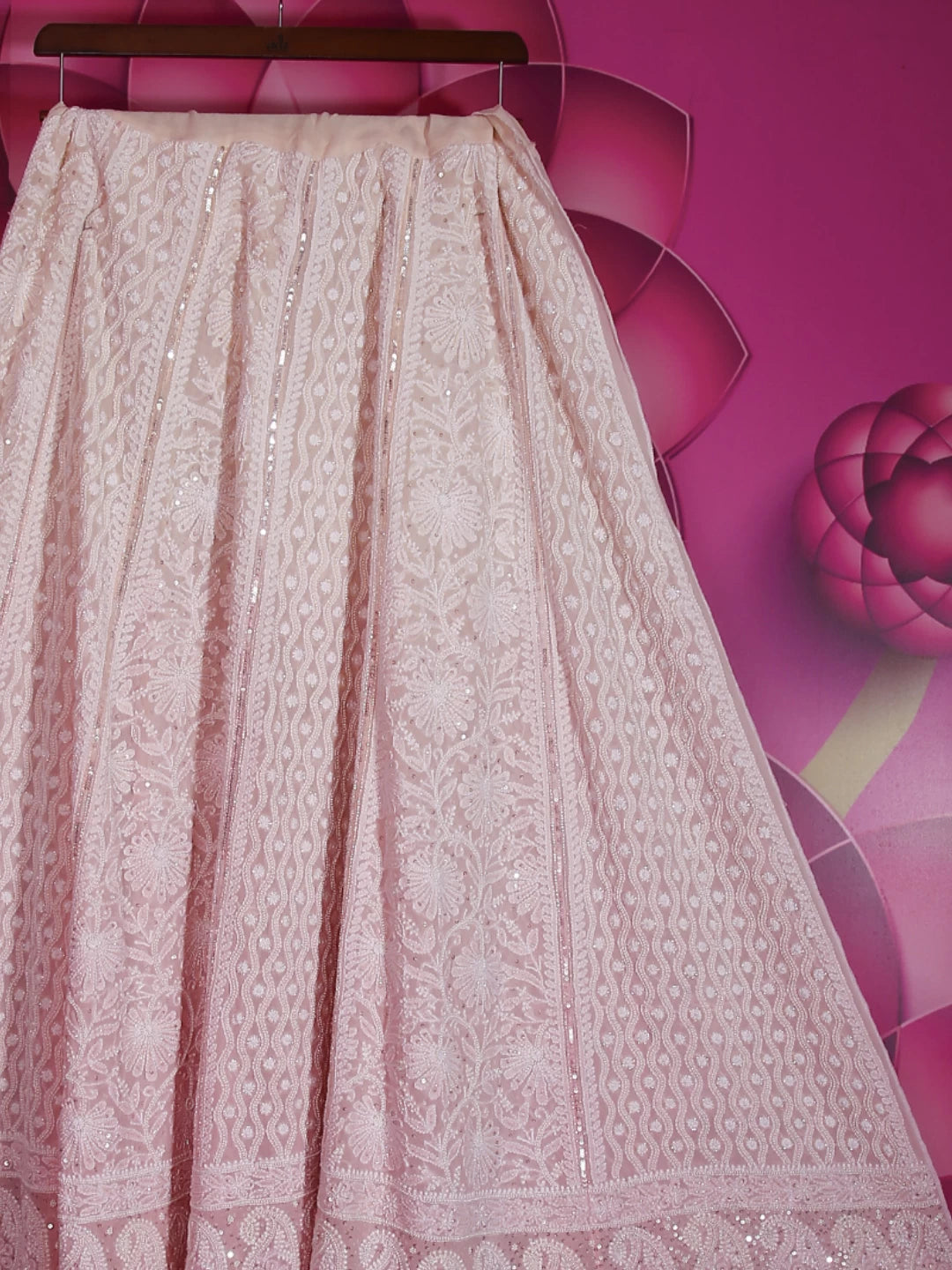 Ada Hand Embroidered Pink Ombre Shade Pure Georgette Lucknowi Chikankari Lehenga Skirt With Pearl Work 01A288281