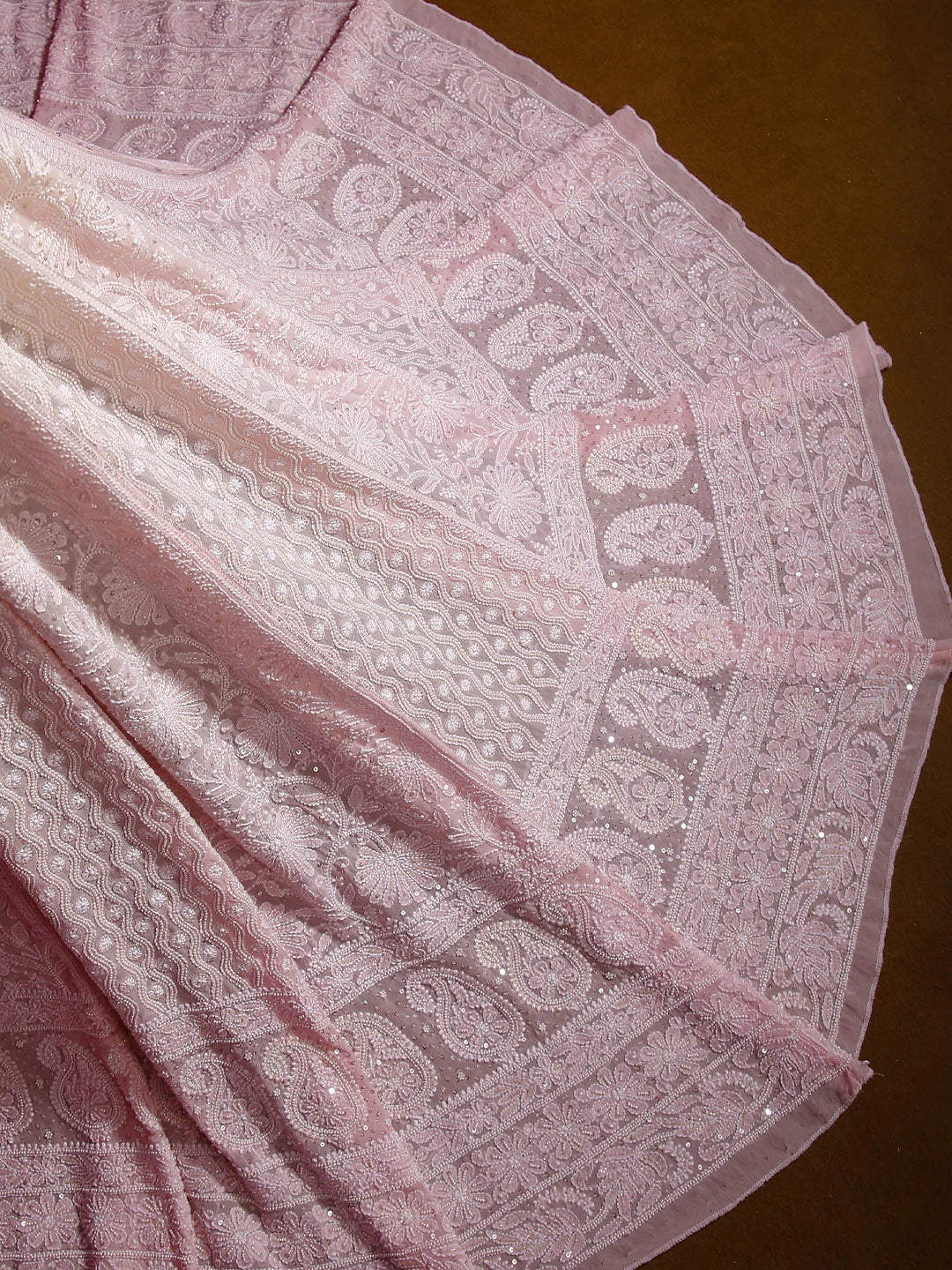 Ada Hand Embroidered Pink Ombre Shade Pure Georgette Lucknowi Chikankari Lehenga Skirt With Pearl Work 01A288281