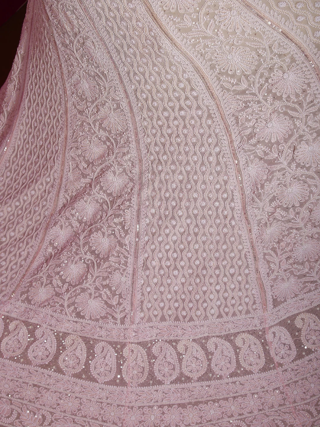 Ada Hand Embroidered Pink Ombre Shade Pure Georgette Lucknowi Chikankari Lehenga Skirt With Pearl Work 01A288281